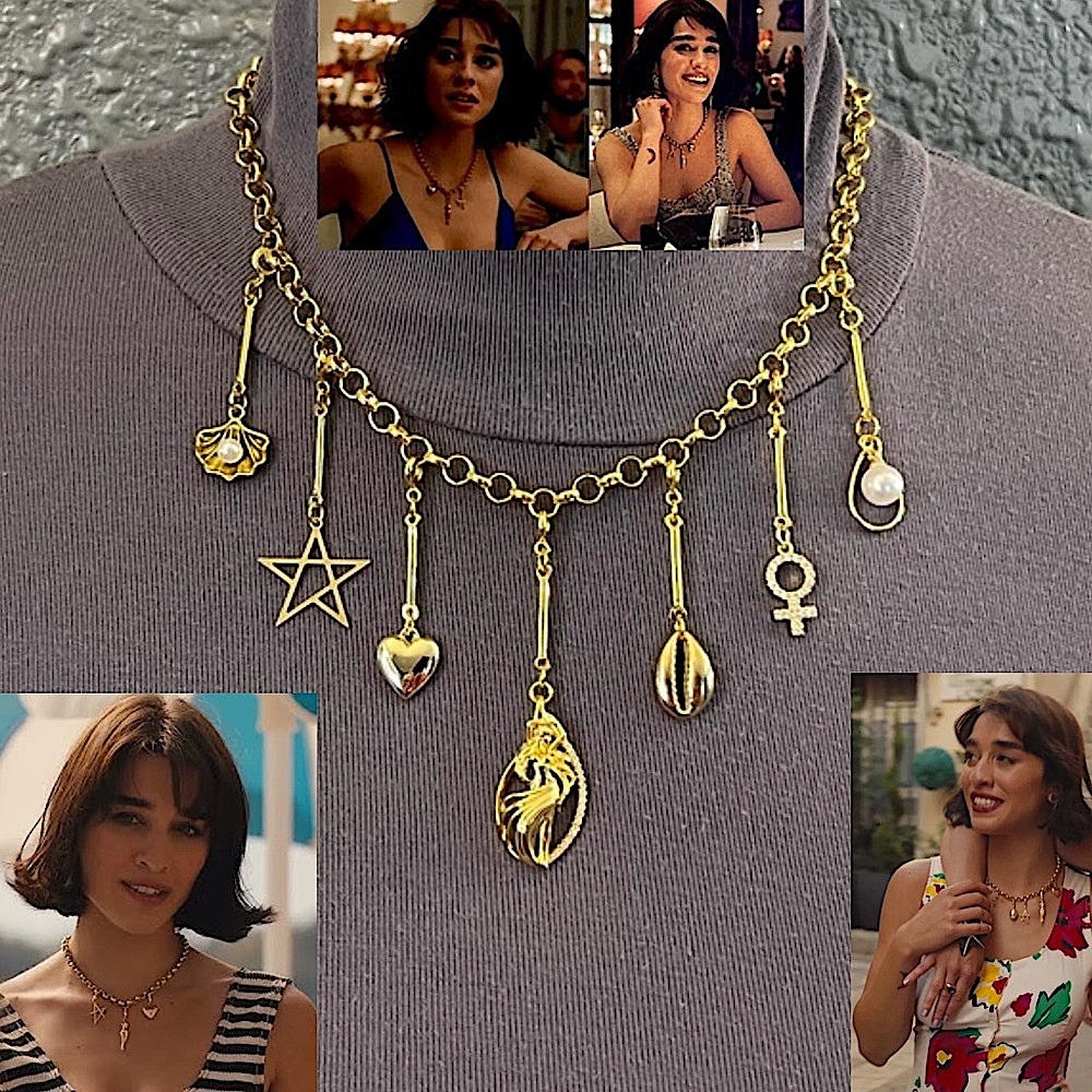 The White Lotus Lucia Greco Gold 7 Detachable Charms Necklace, Handmade Replica